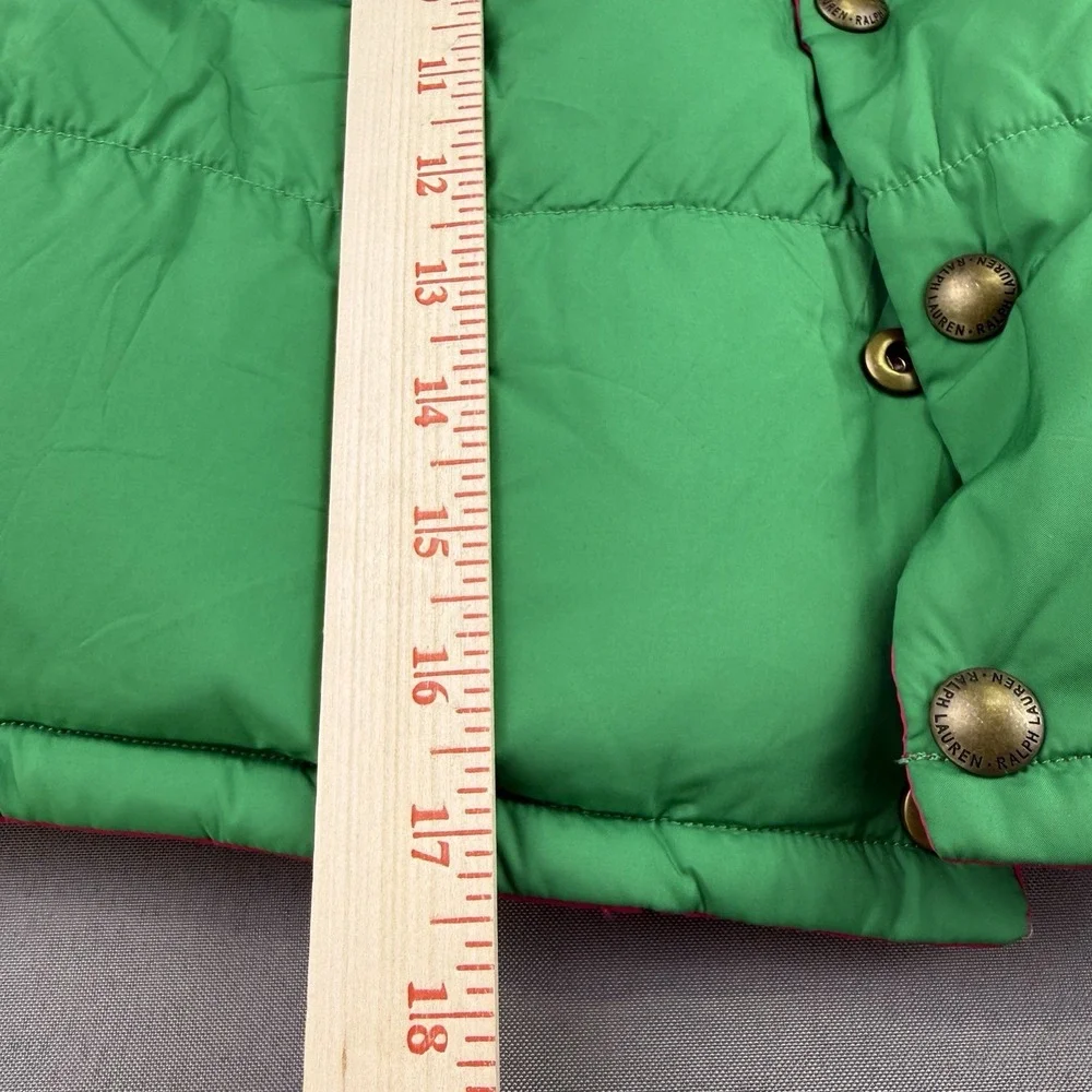 Ralph Lauren Girls Equestrian Down Filled Reversible Puffer Vest Pink/Green 16‎